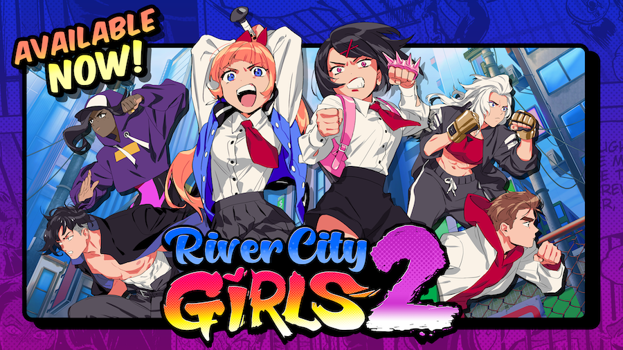 River City Girls 2 is now available digitally on Nintendo Switch, PS4, PS5, Xbox, and PC via Steam! Join Misako, Kyoko, Kunio, Riki, Provie, and Marian on an epic beat-'em-up adventure, featuring 2p online (with crossplay!) and 4p local co-op!