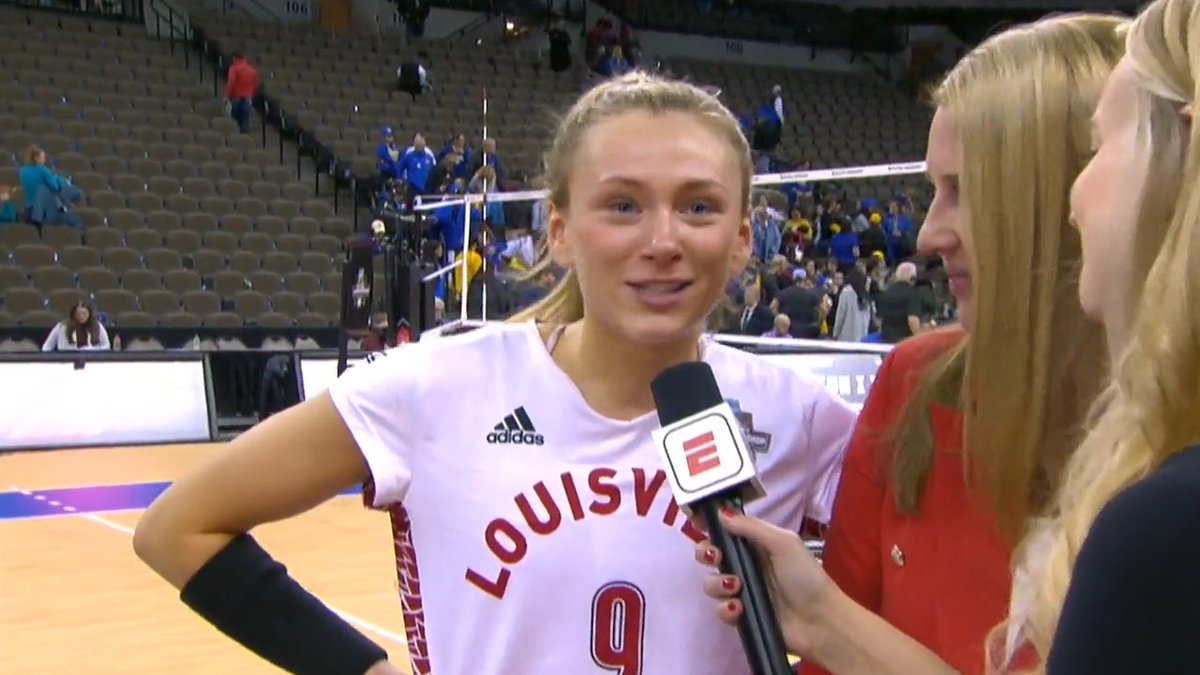 "I just don't have any words for this." CLAIRE CHAUSSEE is overcome with emotions after the match as she and Dani Busboom Kelly speak with Katie George after defeating Pitt in five sets. 📺 ESPN #NCAAWVB