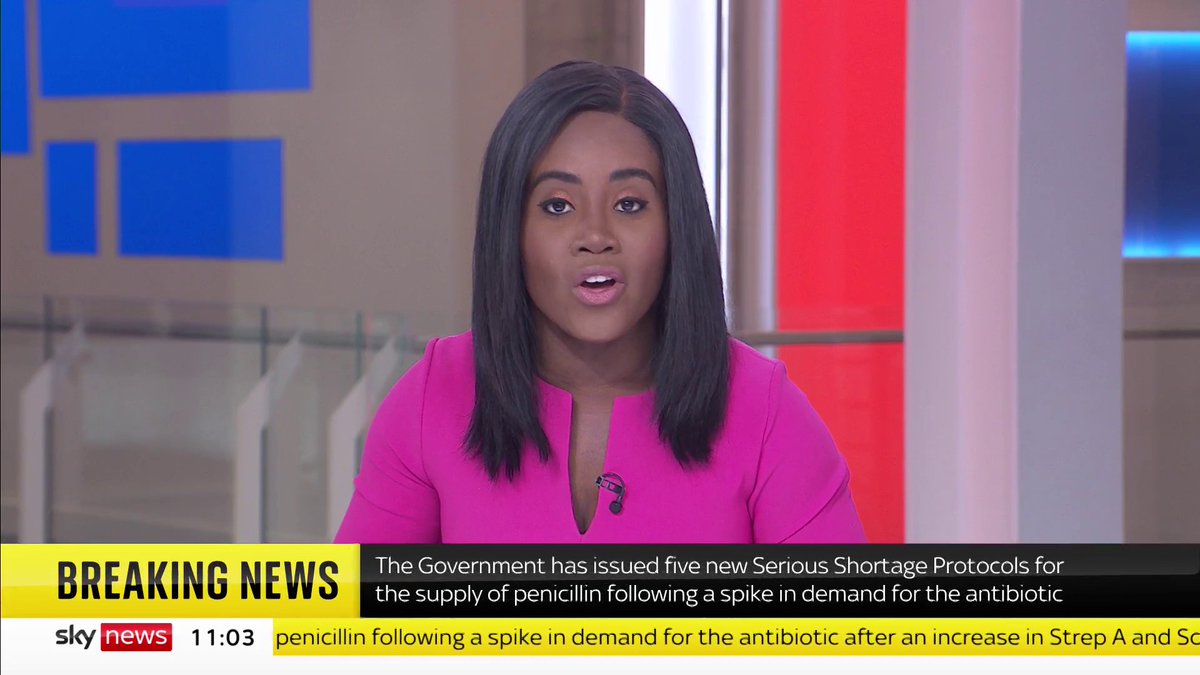 BREAKING: The government has issued five new Serious Shortage Protocols for the supply of penicillin following a spoke in demand for the antibiotic 📺 Sky 501, Virgin 602, Freeview 233 and YouTube