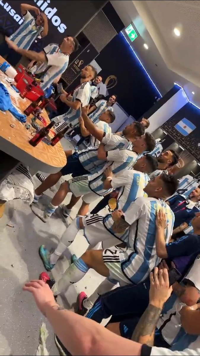 "A minute of silence for ... Mbappe!" 😅 Emiliano Martinez during Argentina's dressing room celebration. (via nicolasotamendi30/Instagram)