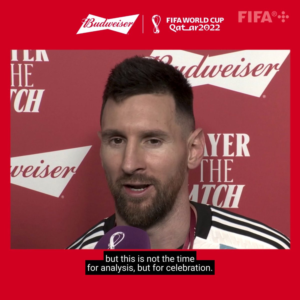 "𝘞𝘦'𝘷𝘦 𝘥𝘰𝘯𝘦 𝘪𝘵. " 🙌 Budweiser Player of the Match, Lionel Messi says the World Cup trophy was destined for Argentina 🏆 🇦🇷 🇦🇷 #ARGFRA 🇫🇷 #POTM #YoursToTake #BringHomeTheBud Budweiser Football