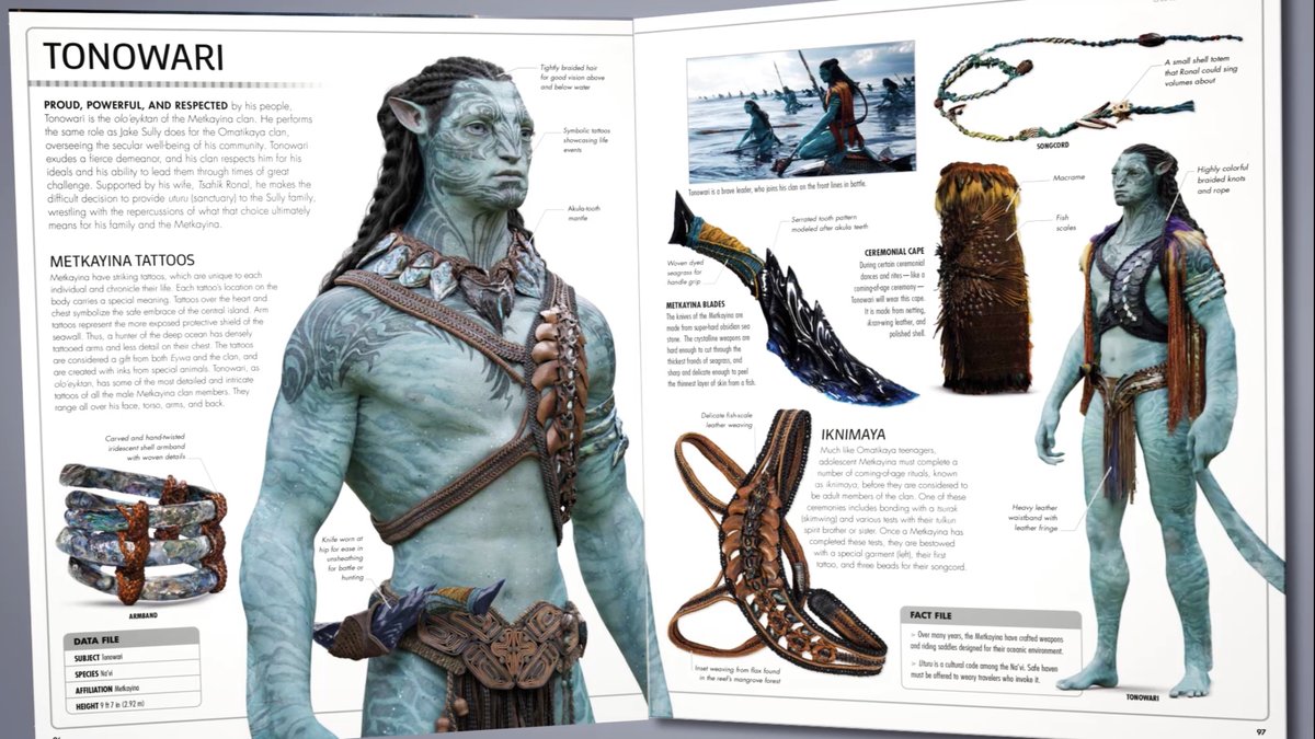 Take a closer look at Tonowari, the olo'eyktan of the Metkayina clan, in Avatar: The Way of Water: The Visual Dictionary from authors Dylan Cole, Zach Berger, Josh Izzo,Rey Perez and Ben Procter and DK Books US featuring the stunning artwork of Ben Procter and Dylan Cole Art