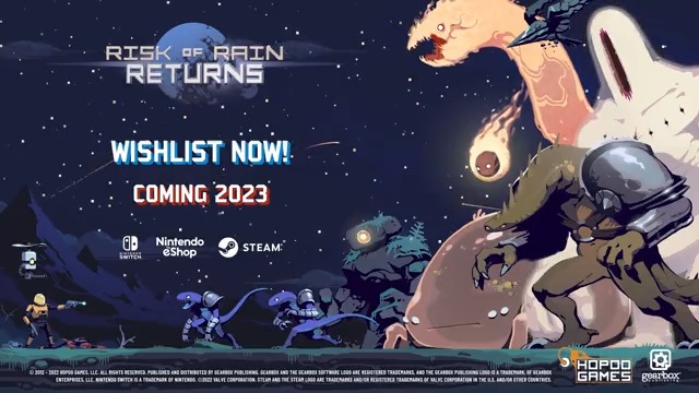 The iconic roguelike is back and better than ever! Risk of Rain Returns arrives on Steam and Nintendo Switch in 2023! It's carefully designed, beautifully remastered, and loaded with new ways to play. Steam: Nintendo: