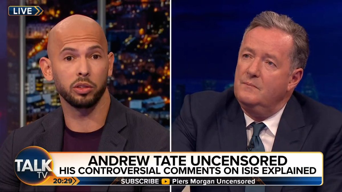 "At the time I believed it, because I didn't believe in God." Andrew Tate, who recently converted to Islam, tells Piers Morgan he regrets comments he made saying "ISIS are the real Muslims." @cobratate | Piers Morgan | Talk | #MorganTate