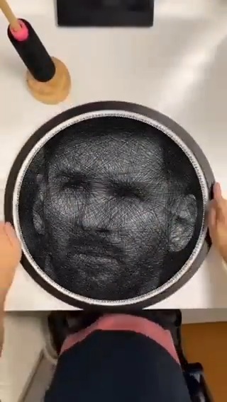 World cup winner Leo Messi created using string art. Incredibly only black thread is used &amp; various Layers gives the shading effect. A lot of patience needed to create this! Video credit: PixelPope1.