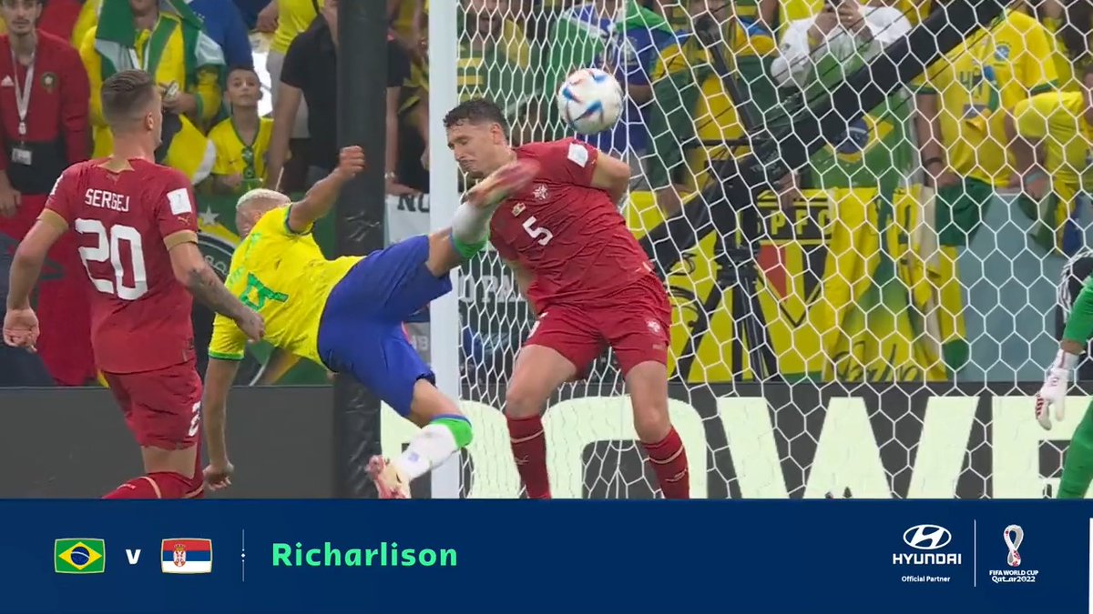🇧🇷 Este gol de Richarlison en Brasil-Serbia fue elegido el mejor de #Qatar2022. 🤔¿Qué opinan?