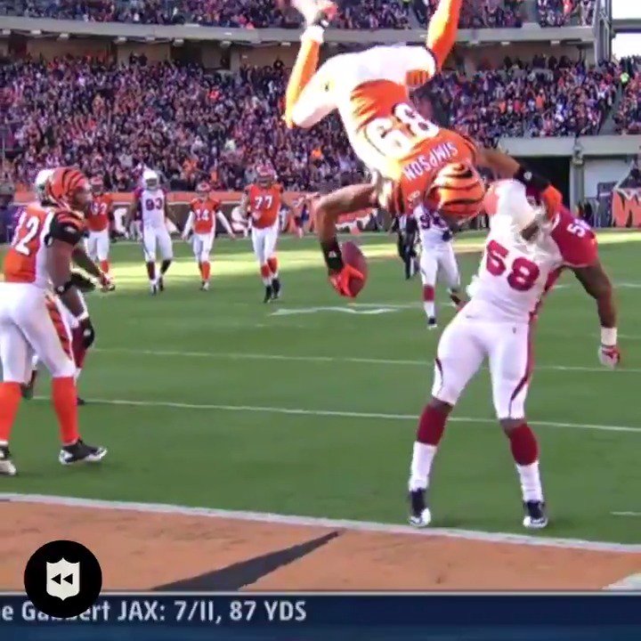 11 years ago during a Saturday slate of NFL games: #Bengals WR Jerome Simpson had one of the most impressive touchdowns you'll ever see, somersaulting over a defender into the endzone and sticking the landing.