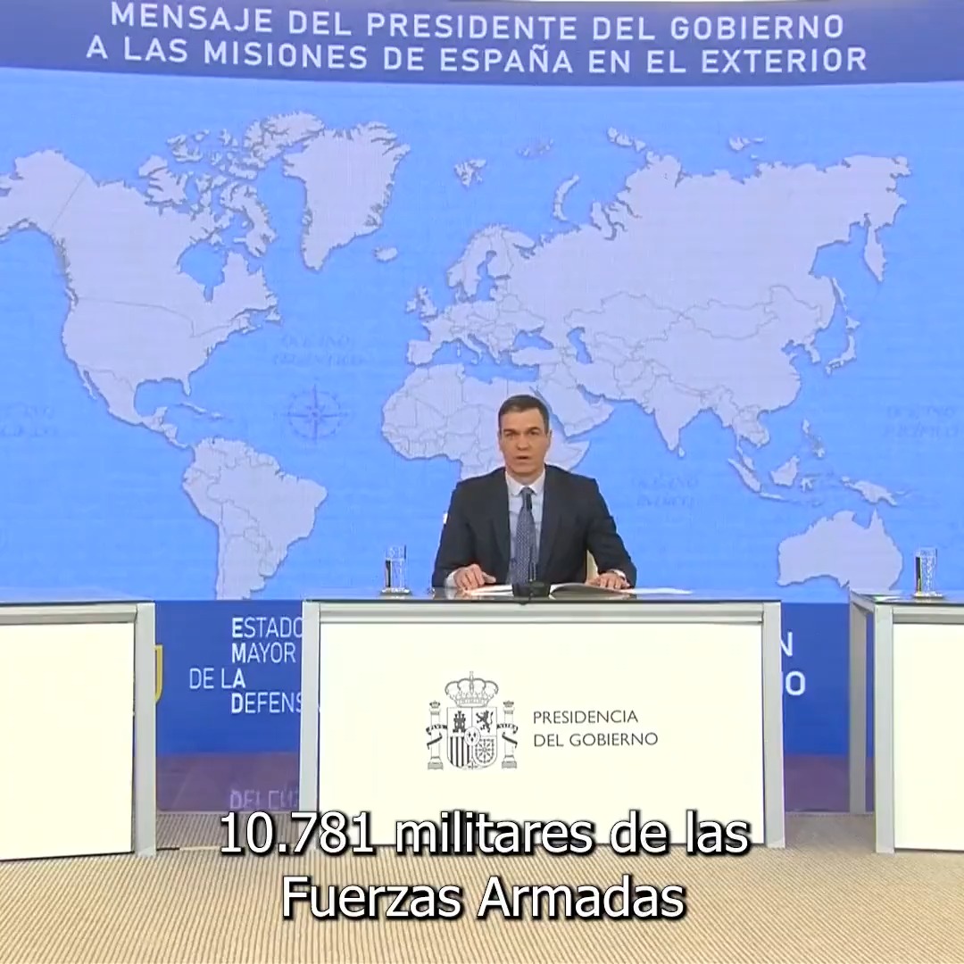 En un tiempo marcado por la incertidumbre, sois los guardianes de la estabilidad que el mundo necesita. En nombre de toda España os deseo unas felices fiestas y salud en el cumplimiento de vuestra misión. Que en 2023 veamos llegar la paz en los países donde estáis desplegados.