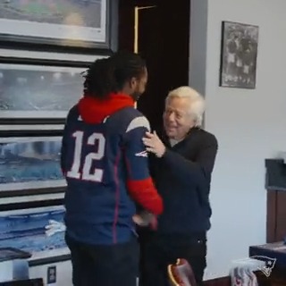 You represent us ❤️💙 Robert Kraft welcomes Jerry Edmond to Gillette Stadium.