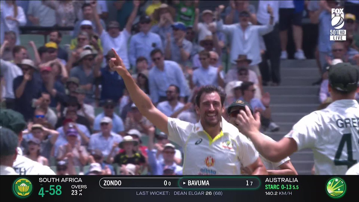TWO IN TWO. Starc gets Bavuma and the Australian's are on a team hat-trick! 📺 Watch #AUSvSA on Ch. 501 or stream via Kayo Sports ✍ BLOG 📲 MATCH CENTRE