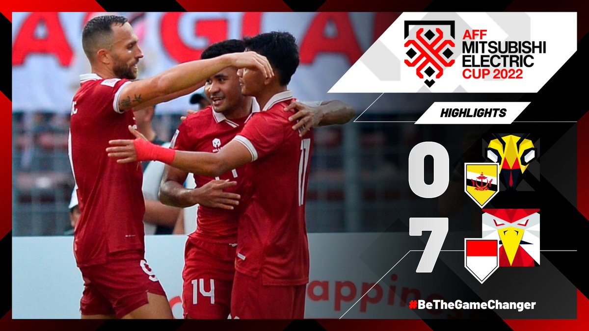 🎦 #BRUvIDN 𝗛𝗜𝗚𝗛𝗟𝗜𝗚𝗛𝗧𝗦 🇧🇳 Brunei DS 0️⃣-7⃣ Indonesia 🇮🇩 Indonesia make the most of a man advantage and rack up the goals to top Group 🅰️. #AFFMitsubishiElectricCup2022 | #BeTheGameChanger