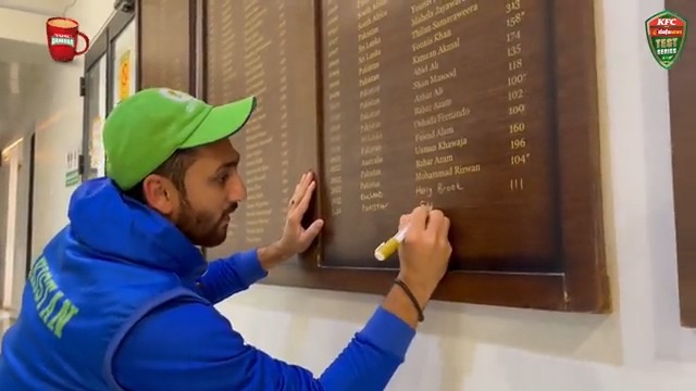First Test hundred 👏 Salman Ali Agha enters his name on the National Bank Cricket Arena Honours Board for his fine 1️⃣0️⃣3️⃣ ✍️ #PAKvNZ | #TayyariKiwiHai