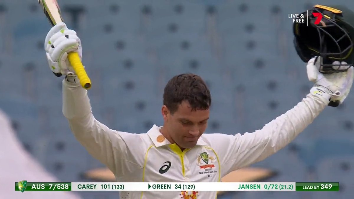 Alex Carey's FIRST Test century! It comes from 133 balls, with 13 fours 💯 #AUSvSA