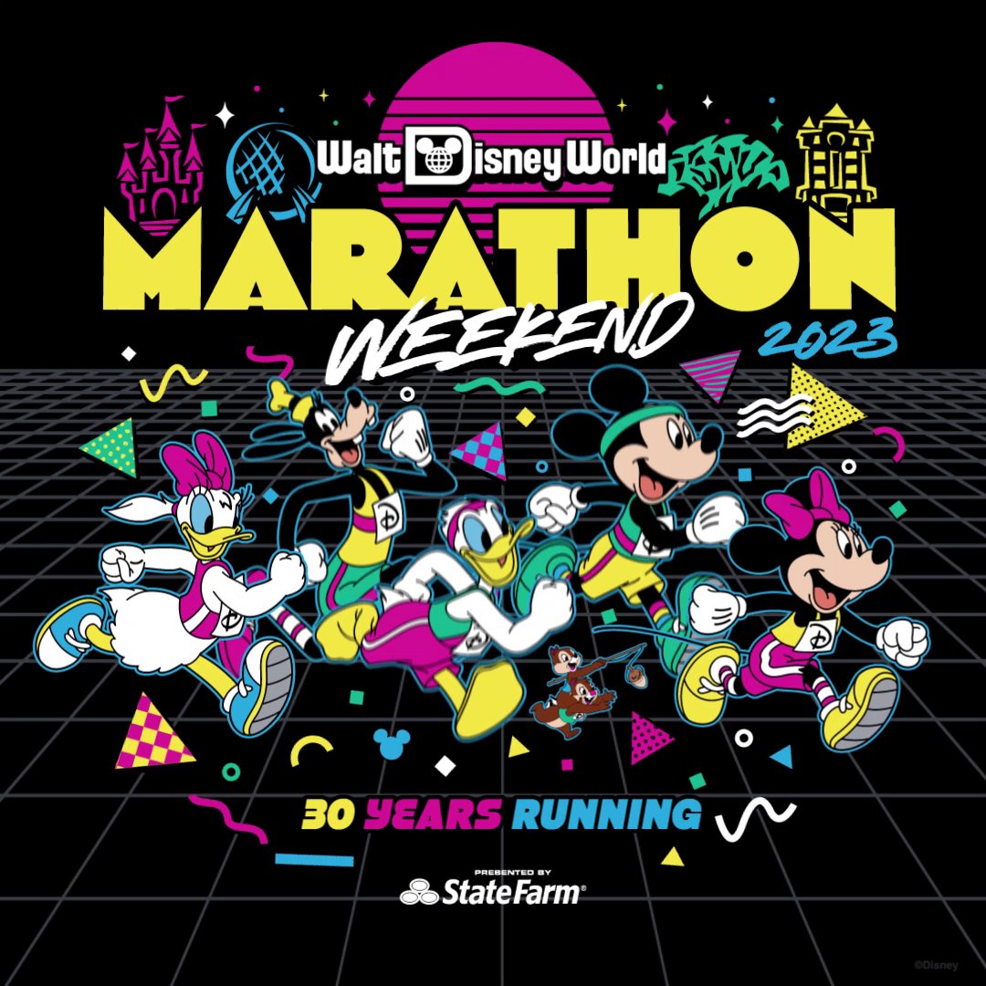 In just ONE WEEK, we invite you to join us for a race weekend with a dose of 90’s retro vibes, iconic Characters &amp; a glimpse into the #runDisney of years of past during the 2023 Walt Disney World Marathon Weekend presented by State Farm! 🎉 #WDWMarathon