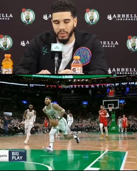 JAYSON TATUM: "This time last year, y'all wanted to trade either one of us and now you just said Mike and Scottie. We not as bad as you guys say we are but we not as good as Mike and Scottie, yet."