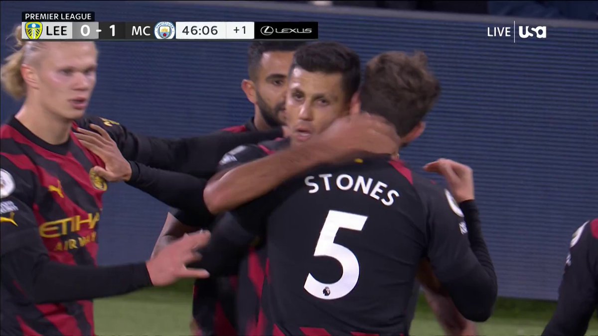 Rodri scores for Manchester City just before the half! 📺: Tax Network USA #MyPLMorning | #LEEMCI