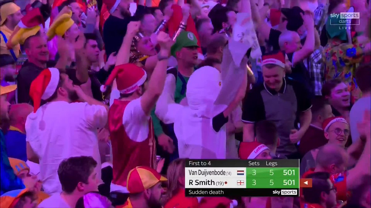VAN DUIJVENBODE WINS!!!! 🍆 An absolute Ally Pally THRILLER as he goes all the way to a sudden-death Super Leg! Dirk van Duijvenbode breaks Ross Smith, with Smith missing a dart for the match, but what nerve from the Dutchman! INCREDIBLE drama at the Palace! #WCDarts | R3