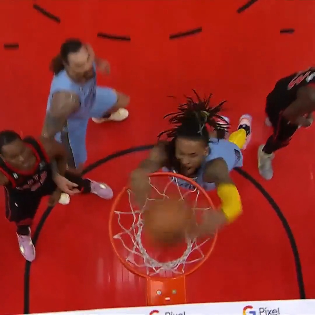 Ja with a head of steam... uh oh 💥 Watch on NBA App: