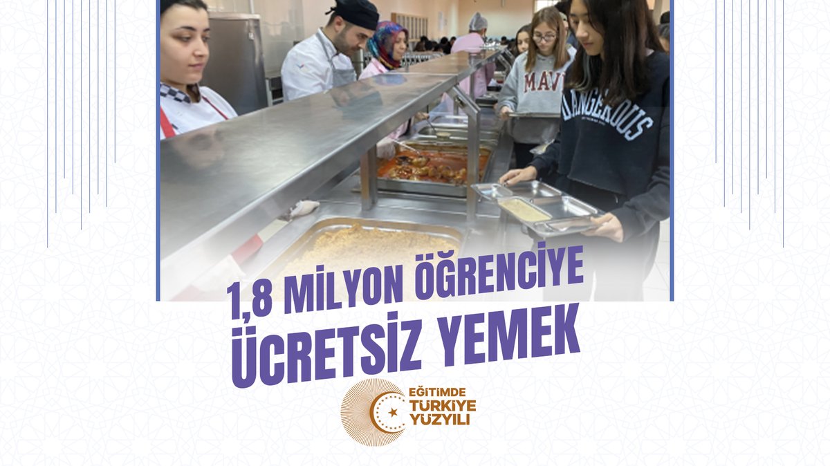 Bu yıl ücretsiz yemek uygulamasını 1,8 milyon öğrencimize ulaştırdık. 2023’te hedefimiz, 5 milyon çocuğumuza ücretsiz yemek vermek. Söz verdik, yaptık. Şimdi sıra yeni hedeflerde… #EğitiminYüzyılı
