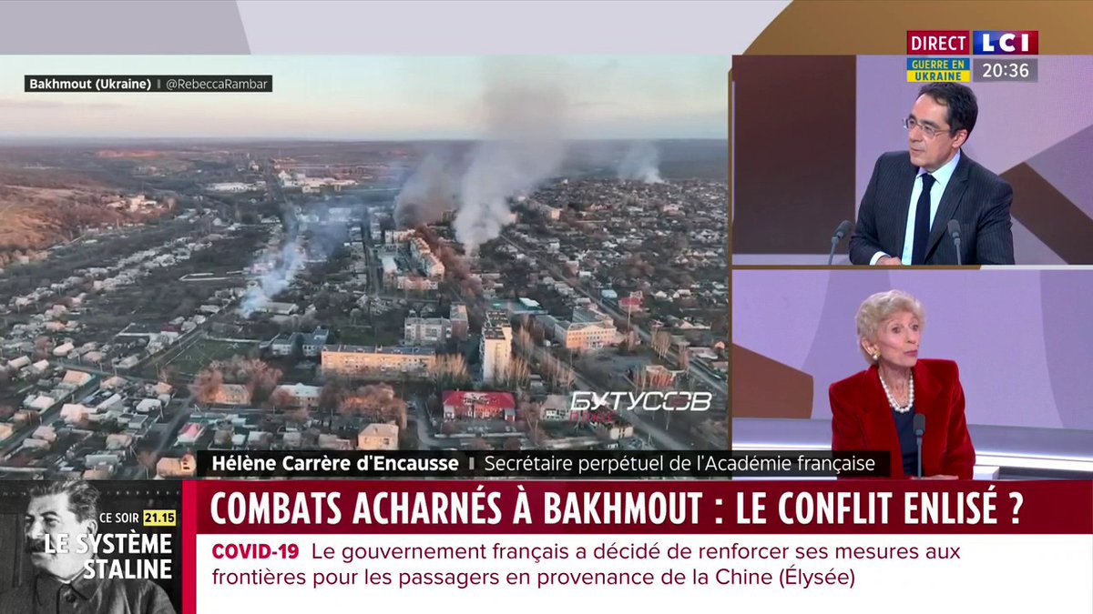 🔴🗣️ Combats acharnés à Bakhmout : "J'ai l'impression que c'est un entêtement des deux côtes [...] Je ne sais pas pourquoi les Ukrainiens s'obstinent", assure Hélène Carrère d'Encausse à Darius Rochebin | #Le20HdeDariusRochebin sur #La26