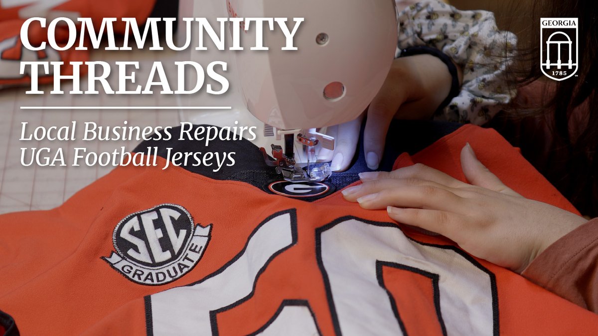 Rather than toss away damaged jerseys, Georgia Football opts for sustainability and works with Community, a downtown Athens boutique, to mend jerseys, sew on specialty patches, and keep the Bulldogs looking sharp all season.