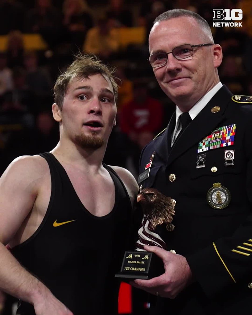 .Spencer Lee stuck the pin to become the #soldiersalute2022 125lb champion! 🏆 Iowa Hawkeye Wrestling x Big Ten Wrestling
