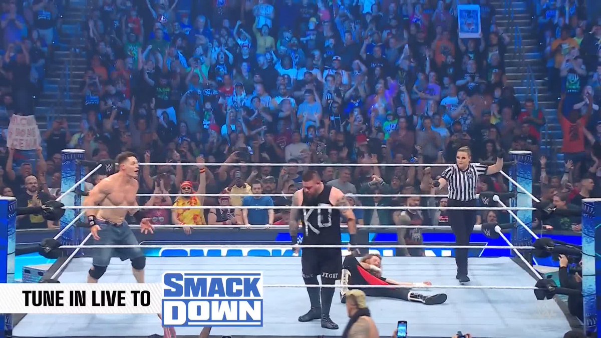.Kevin and John Cena pick up the win over Roman Reigns &amp; Sami Zayn! #SmackDown