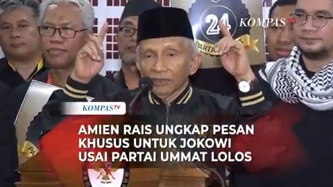 Ketua Majelis Syuro Partai Ummat, Amien Rais sampaikan pesan khusus untuk Presiden Jokowi usai partainya dinyatakan lolos Pemilu 2024. Amien Rais menyampaikan pada Jokowi untuk tidak ada penundaan Pemilu 2024. Ia juga meminta tidak ada perpanjagan masa jabatan.