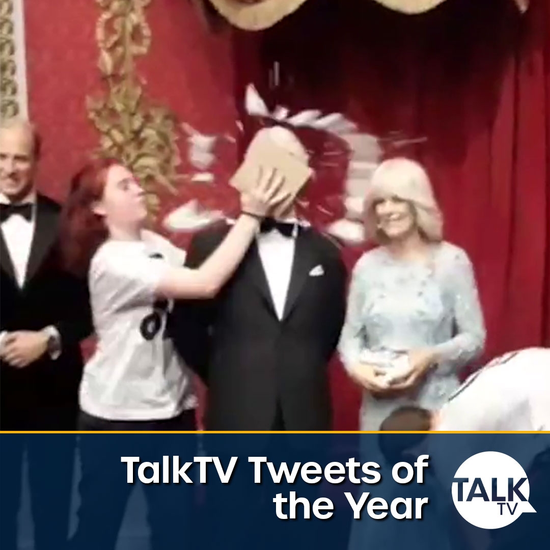 🚨 TalkTV Tweets of the Year 🚨 Just Stop Oil activists threw chocolate cake into the face of King Charles's waxwork at London's Madame Tussauds. Police later arrested four people in connection with the incident.