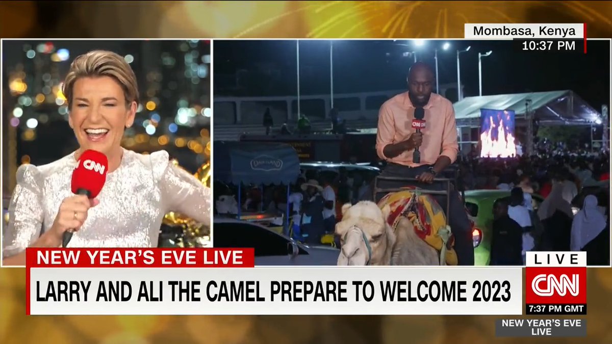 Camel News Network LIVE from Mombasa 🤣 Becky Anderson and I got a real kick out of Ali 🐫 and his antics. Happy New Year!