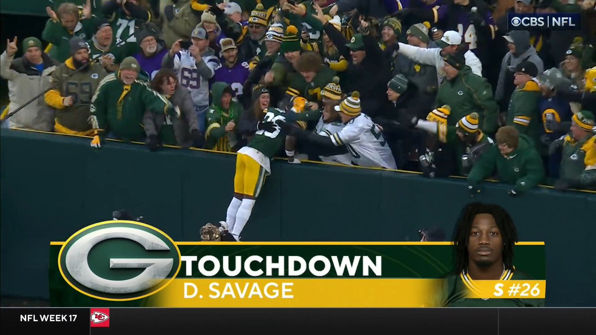 🚨 PICK-SIX ALERT 🚨 TOUCHDOWN Darnell Savage Jr. 🙌 #MINvsGB | #GoPackGo 📺 CBS