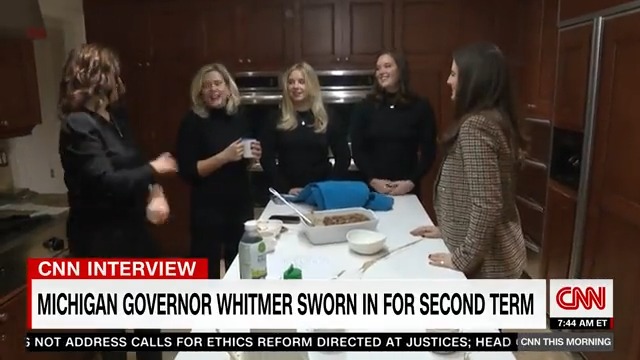 "Inauguration Day for Governor Gretchen Whitmer starts with kibble." Kaitlan Collins spent time with Governor Gretchen Whitmer and her family as she kicks off her second term: