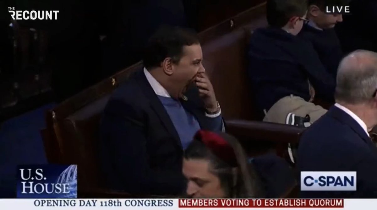 New Rep. George Santos (R-NY) is looking very lonely on the House floor ahead of the Speaker vote.