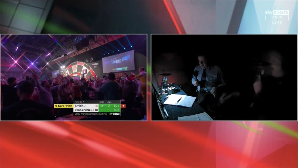 COMMENTARY CAM! ๐
๐ฏ Here's a look at how Wayne Mardle and Stuart Pyke reacted in the commentary box after Michael Smith's astonishing nine-darter! Absolute scenes at Ally Pally! ๐ฅ #WCDarts | Final ๐บ