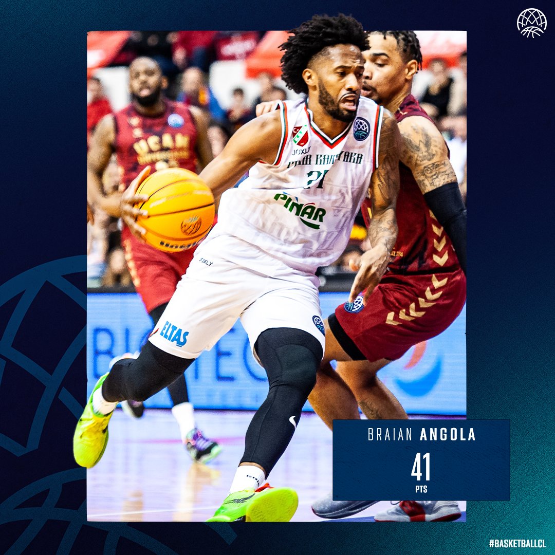 🚨 Braian Angola gets the first 𝟰𝟬-𝗽𝗼𝗶𝗻𝘁 #𝗕𝗮𝘀𝗸𝗲𝘁𝗯𝗮𝗹𝗹𝗖𝗟 𝗴𝗮𝗺𝗲 in nearly four years! His 41 are the fourth best mark in the league history, just two shy of Keifer Sykes' record!