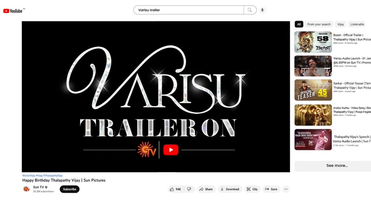 Thalapathy Vijay's Entry in 1 Hour 🔥 #VarisuTrailer Loading.. #SunTV #ThalapathyVijay #Varisu #VarisuTrailerOnSunTV Vijay Sri Venkateswara Creations Vamshi Paidipally thaman S Rashmika Mandanna Seven Screen Studio #VarisuPongal