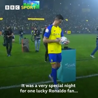 Cristiano Ronaldo made one young fan's day at his Al Nassr unveiling 🤩 #BBCFootball