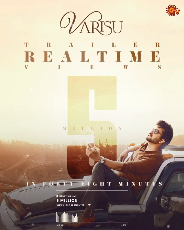 It's 5M+ real-time views🔥 Thundering response for #VarisuTrailer #VarisuTrailer ▶️ #SunTV #ThalapathyVijay #Varisu #VarisuTrailerOnSunTV Vijay Vamshi Paidipally Sri Venkateswara Creations thaman S Rashmika Mandanna Karthik Palani Editor PraveenKl