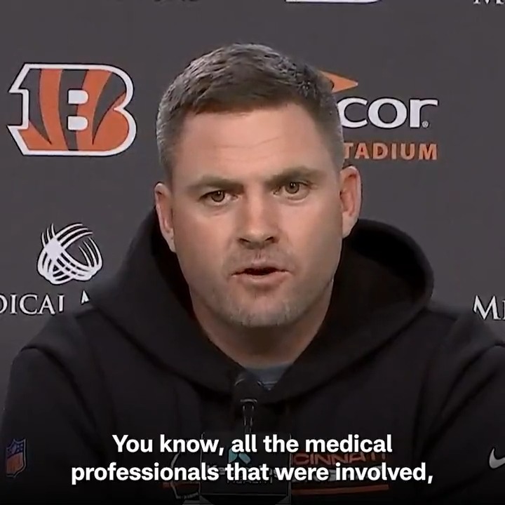 .Cincinnati Bengals HC Zac Taylor takes a moment to recognize the medical staff and first responders who have and continue to provide exceptional care to Damar Hamlin.