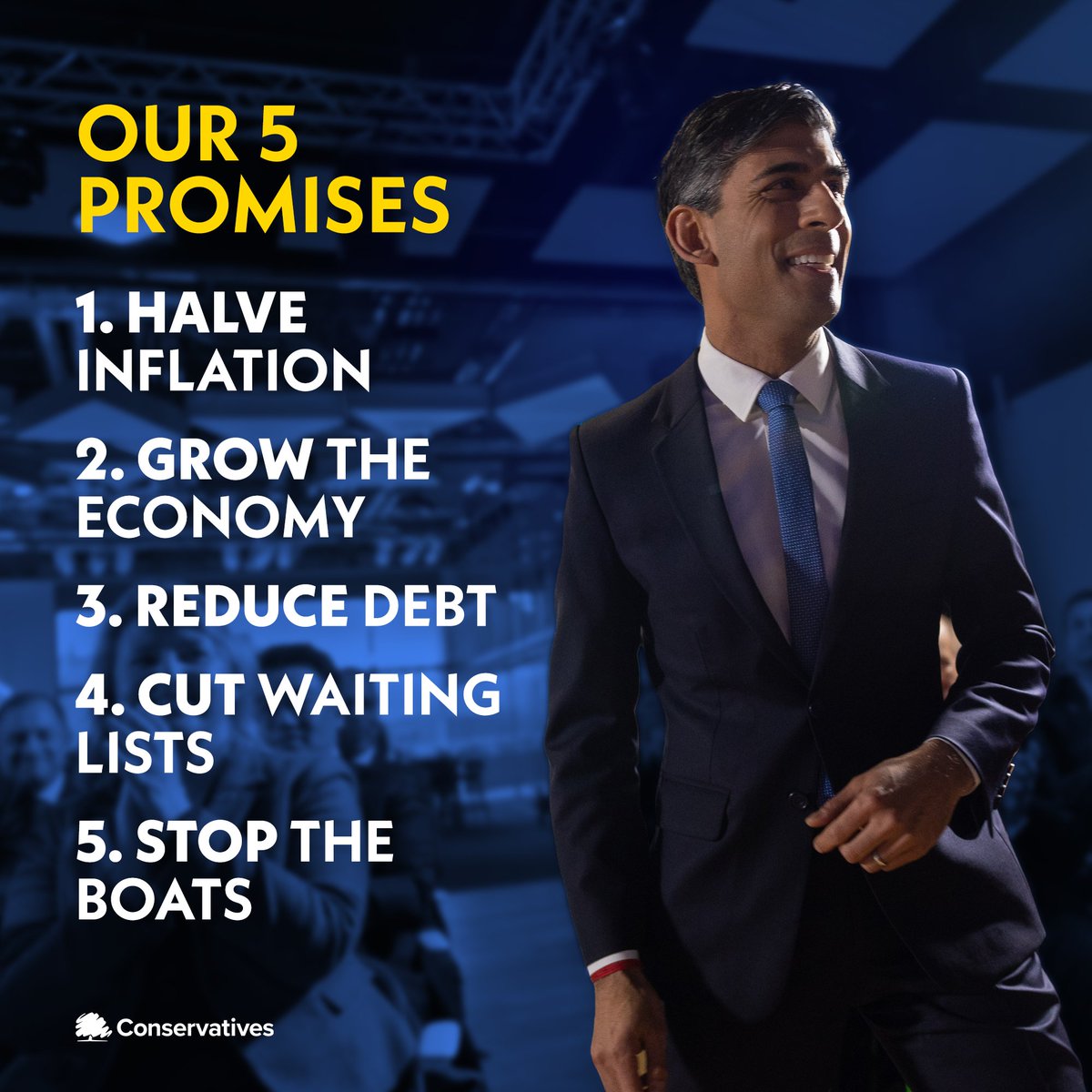 Five promises from Prime Minister Rishi Sunak to the British people.