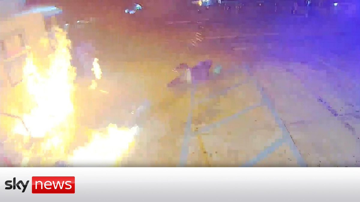 Footage shows two suspects accidentally setting themselves on fire after carrying out an apparent arson attack on an immigration services business. Read more here: