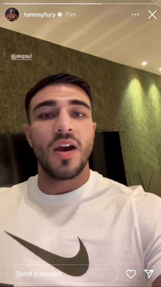 Tommy Fury responding to Jake Paul with a new message today, calling him out to fight in the UK for free next month with all proceeds going to charity… [📽️ Tommy Fury]
