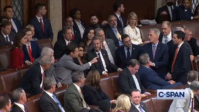 Kevin McCarthy confronts Matt Gaetz during 14th House Speaker vote. #118thCongress