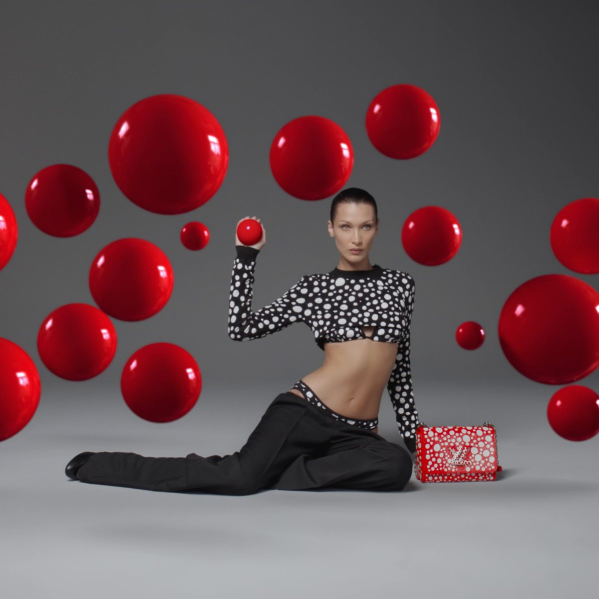 #BellaHadid for #LVxYayoiKusama. Learn more about the #LouisVuitton collaboration at