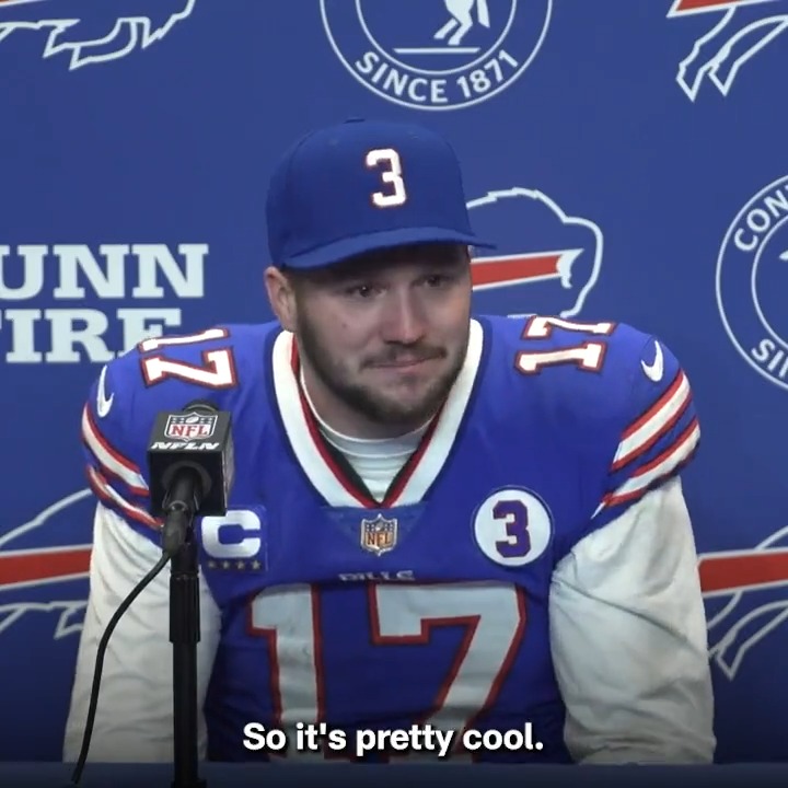 "If you want the truth, it was spiritual. It really was. Bone-chilling." Josh Allen got emotional speaking about Nyheim Hines's kick return TD on the first play of the game. #ForDamar (via Buffalo Bills)
