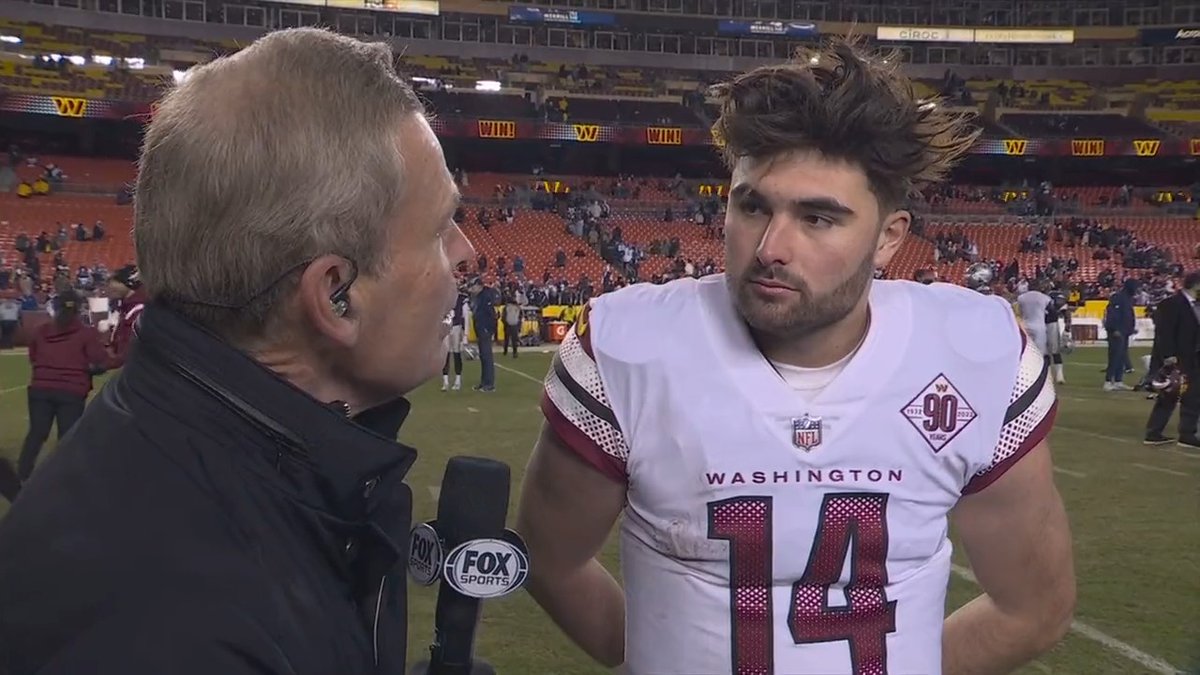The Washington Commanders' Sam Howell started his first NFL game today, and he came out victorious 🙌 He spoke with our Tom Rinaldi after the game.