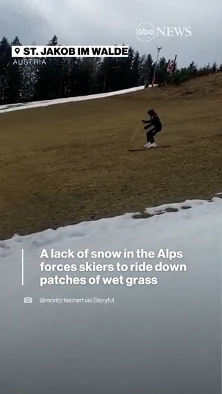 Skiers in Austria didn't let a snow shortage stop them from taking advantage of the mountain. The sparse snow cover is a problem affecting resorts across the Alps and comes amid reports that several European countries already set January heat records.