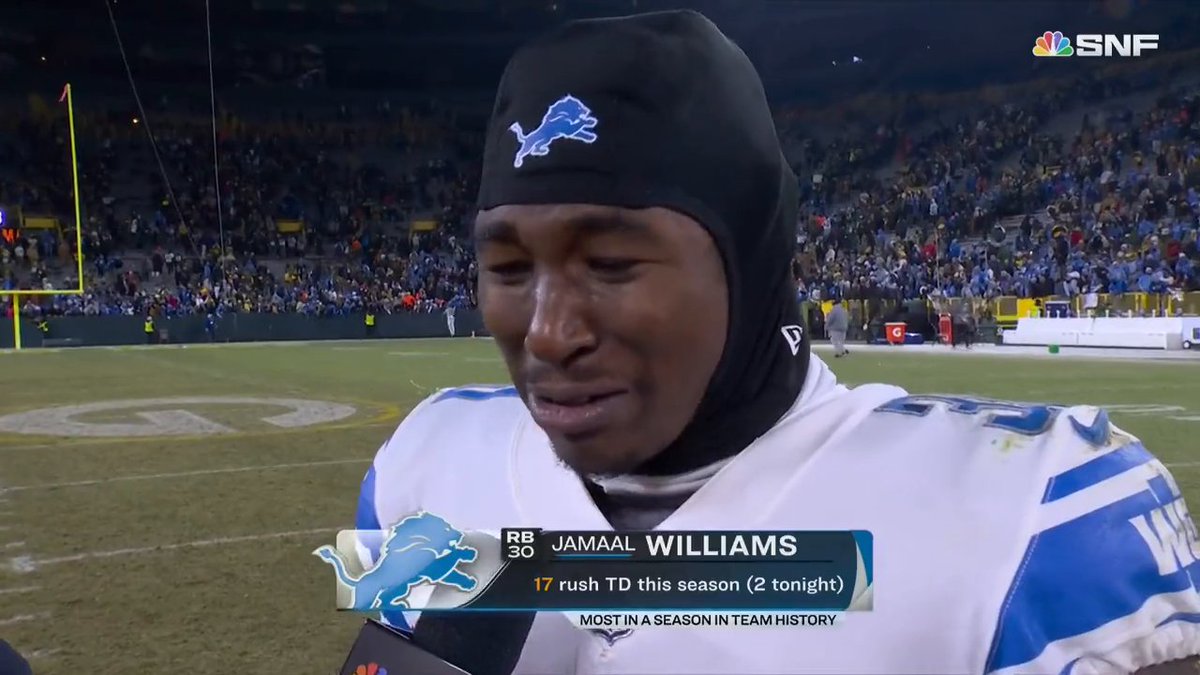 Jamaal Williams was all heart in his postgame interview 💙 Jamaal Williams (via Sunday Night Football on NBC)