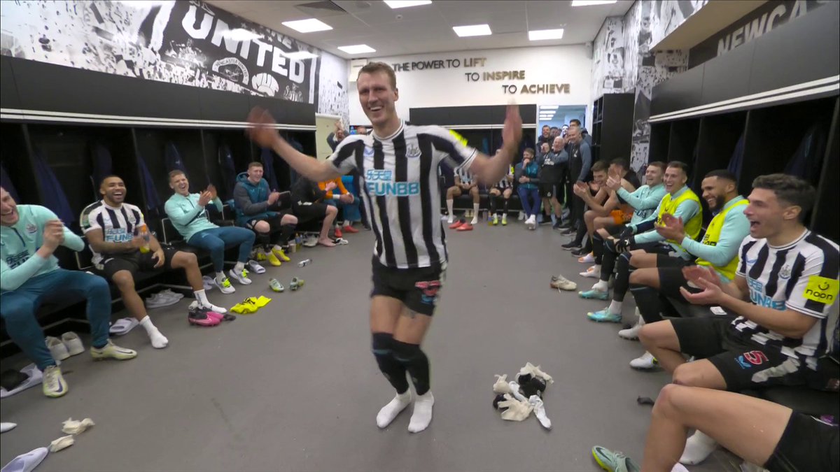 Dan Burn showing off his dance moves in the Newcastle United dressing room at full-time 🕺🤣 "Last time I did a dance like that I didn't score for two years."