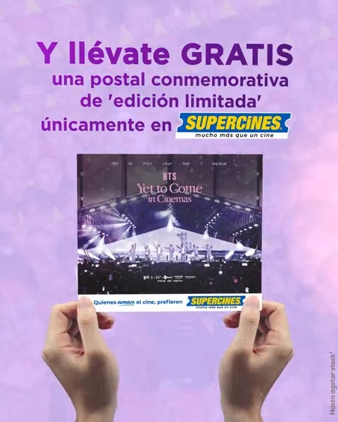 #𝐀𝐑𝐌𝐘𝐒 💜 ¿Están listas para cantar a todo pulmón en nuestras salas? 🎤 Disfruta de #𝐘𝐞𝐭𝐓𝐨𝐂𝐨𝐦𝐞🫰y llévate 𝐆𝐑𝐀𝐓𝐈𝐒 una postal conmemorativa de 'edición limitada' únicamente 𝐀𝐐𝐔𝐈́. Hasta agotar stock*